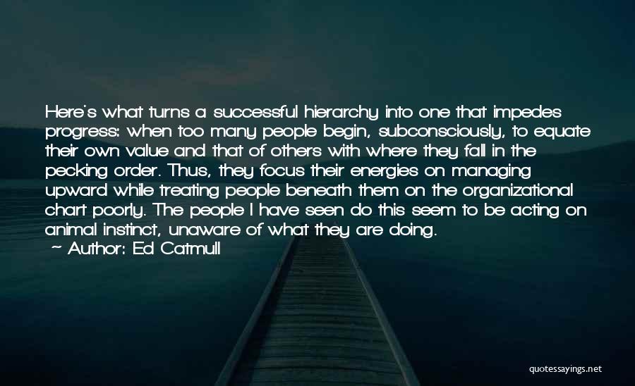 Ed Catmull Quotes: Here's What Turns A Successful Hierarchy Into One That Impedes Progress: When Too Many People Begin, Subconsciously, To Equate Their