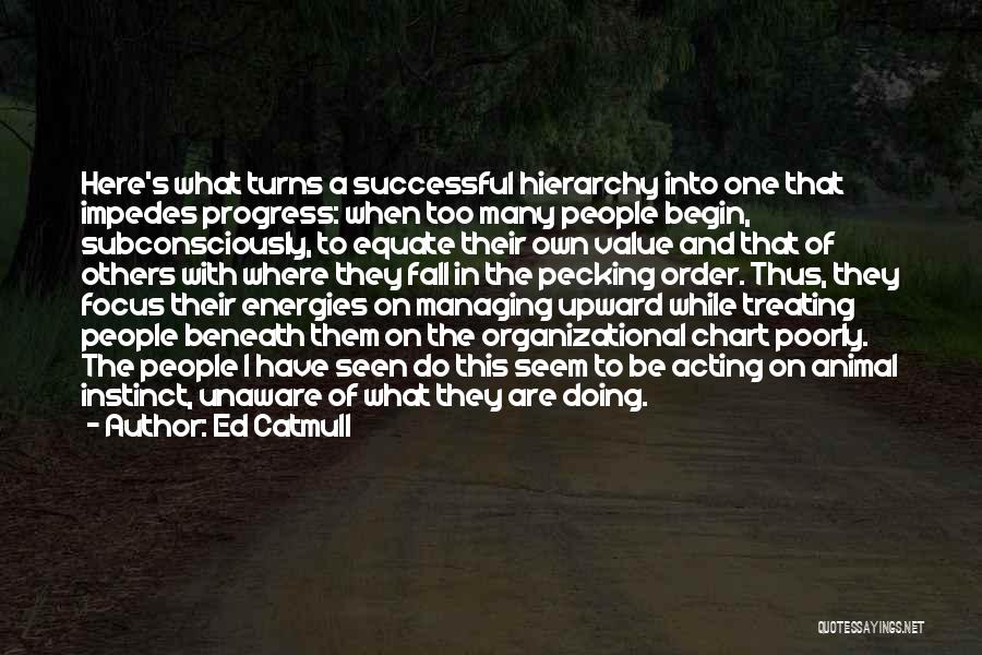 Ed Catmull Quotes: Here's What Turns A Successful Hierarchy Into One That Impedes Progress: When Too Many People Begin, Subconsciously, To Equate Their