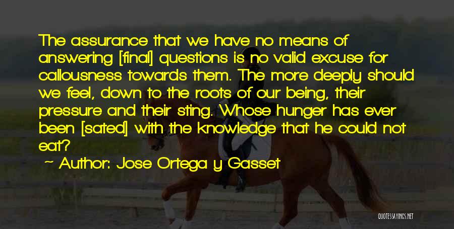 Jose Ortega Y Gasset Quotes: The Assurance That We Have No Means Of Answering [final] Questions Is No Valid Excuse For Callousness Towards Them. The