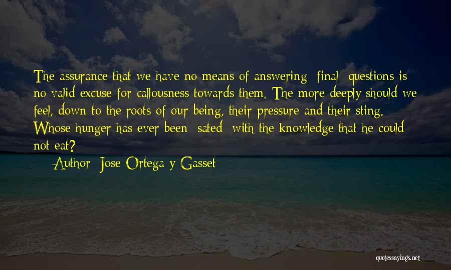 Jose Ortega Y Gasset Quotes: The Assurance That We Have No Means Of Answering [final] Questions Is No Valid Excuse For Callousness Towards Them. The