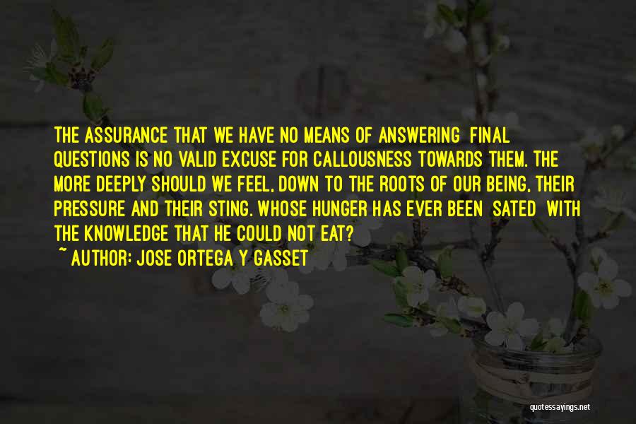 Jose Ortega Y Gasset Quotes: The Assurance That We Have No Means Of Answering [final] Questions Is No Valid Excuse For Callousness Towards Them. The