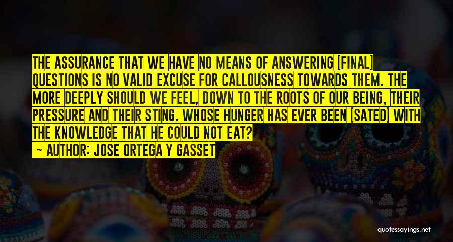 Jose Ortega Y Gasset Quotes: The Assurance That We Have No Means Of Answering [final] Questions Is No Valid Excuse For Callousness Towards Them. The