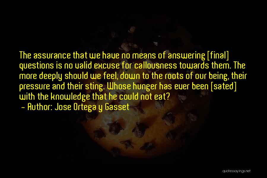 Jose Ortega Y Gasset Quotes: The Assurance That We Have No Means Of Answering [final] Questions Is No Valid Excuse For Callousness Towards Them. The