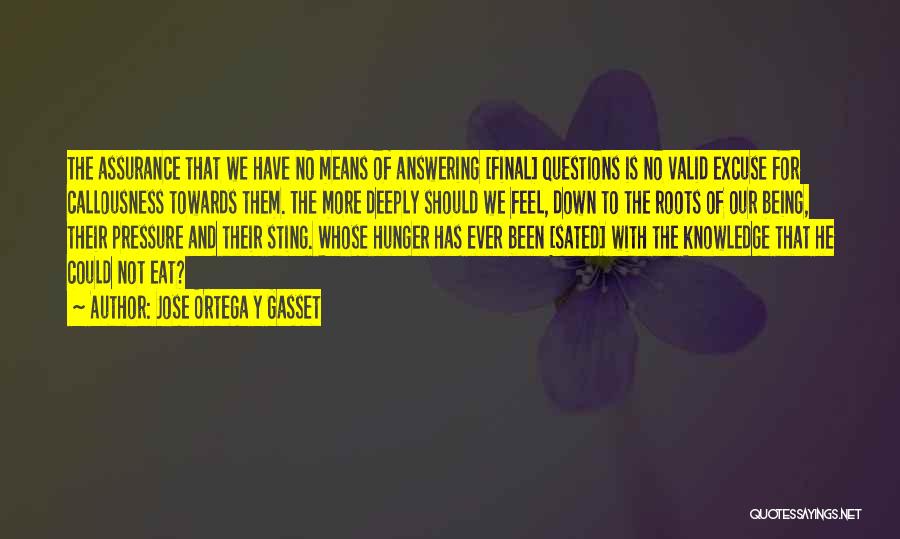 Jose Ortega Y Gasset Quotes: The Assurance That We Have No Means Of Answering [final] Questions Is No Valid Excuse For Callousness Towards Them. The