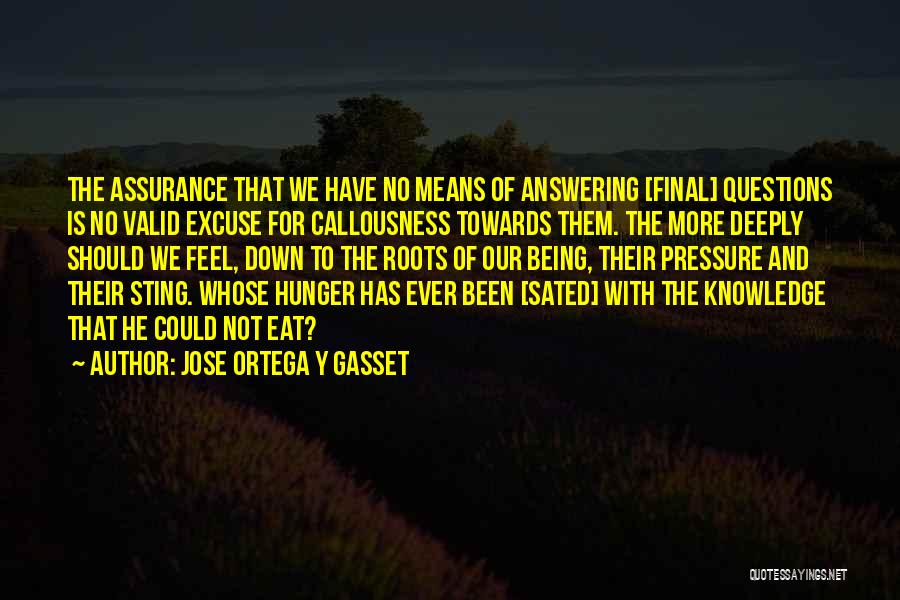 Jose Ortega Y Gasset Quotes: The Assurance That We Have No Means Of Answering [final] Questions Is No Valid Excuse For Callousness Towards Them. The