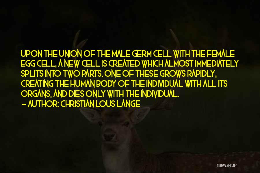 Christian Lous Lange Quotes: Upon The Union Of The Male Germ Cell With The Female Egg Cell, A New Cell Is Created Which Almost