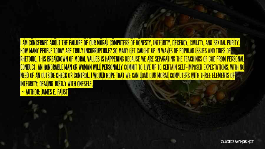 James E. Faust Quotes: I Am Concerned About The Failure Of Our Moral Computers Of Honesty, Integrity, Decency, Civility, And Sexual Purity. How Many