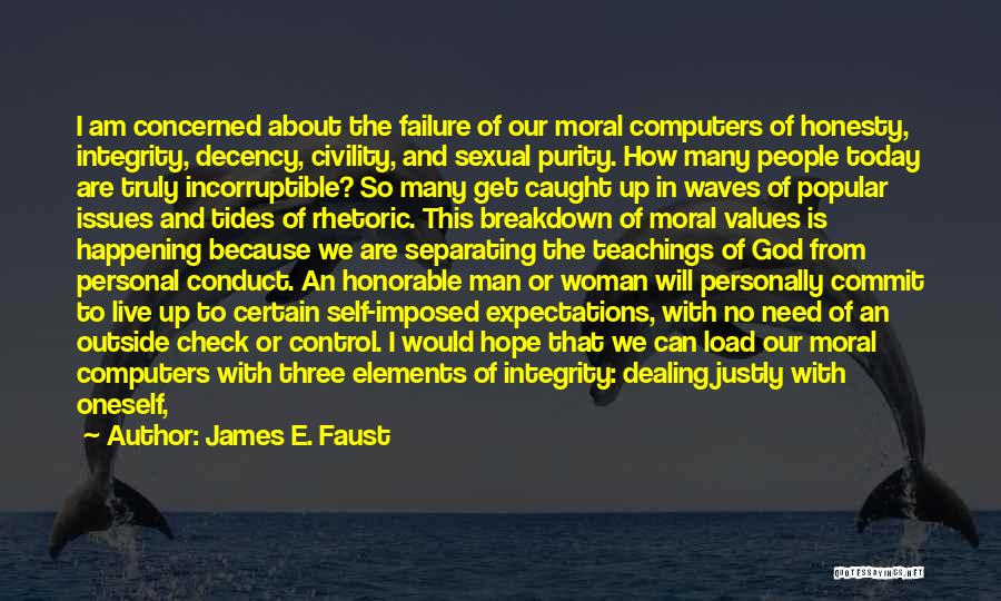 James E. Faust Quotes: I Am Concerned About The Failure Of Our Moral Computers Of Honesty, Integrity, Decency, Civility, And Sexual Purity. How Many