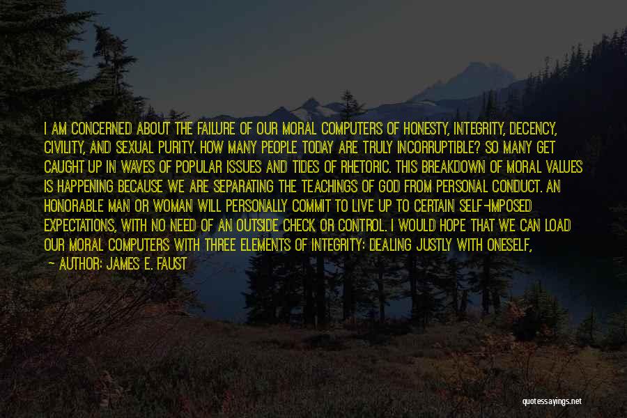 James E. Faust Quotes: I Am Concerned About The Failure Of Our Moral Computers Of Honesty, Integrity, Decency, Civility, And Sexual Purity. How Many