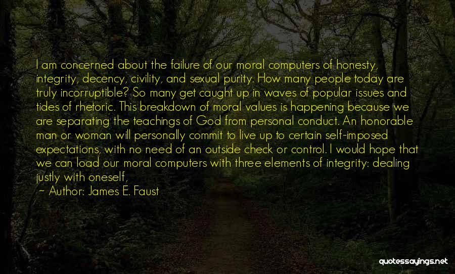 James E. Faust Quotes: I Am Concerned About The Failure Of Our Moral Computers Of Honesty, Integrity, Decency, Civility, And Sexual Purity. How Many