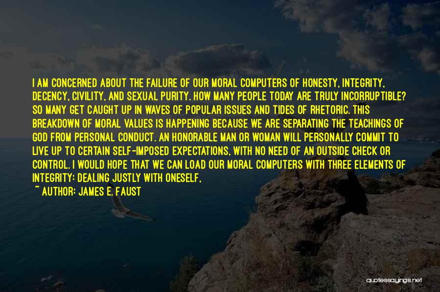 James E. Faust Quotes: I Am Concerned About The Failure Of Our Moral Computers Of Honesty, Integrity, Decency, Civility, And Sexual Purity. How Many