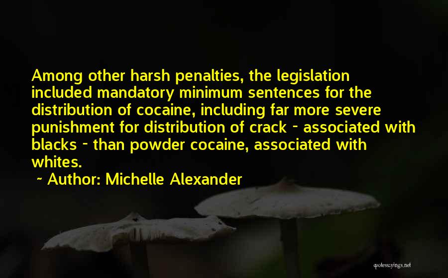 Michelle Alexander Quotes: Among Other Harsh Penalties, The Legislation Included Mandatory Minimum Sentences For The Distribution Of Cocaine, Including Far More Severe Punishment