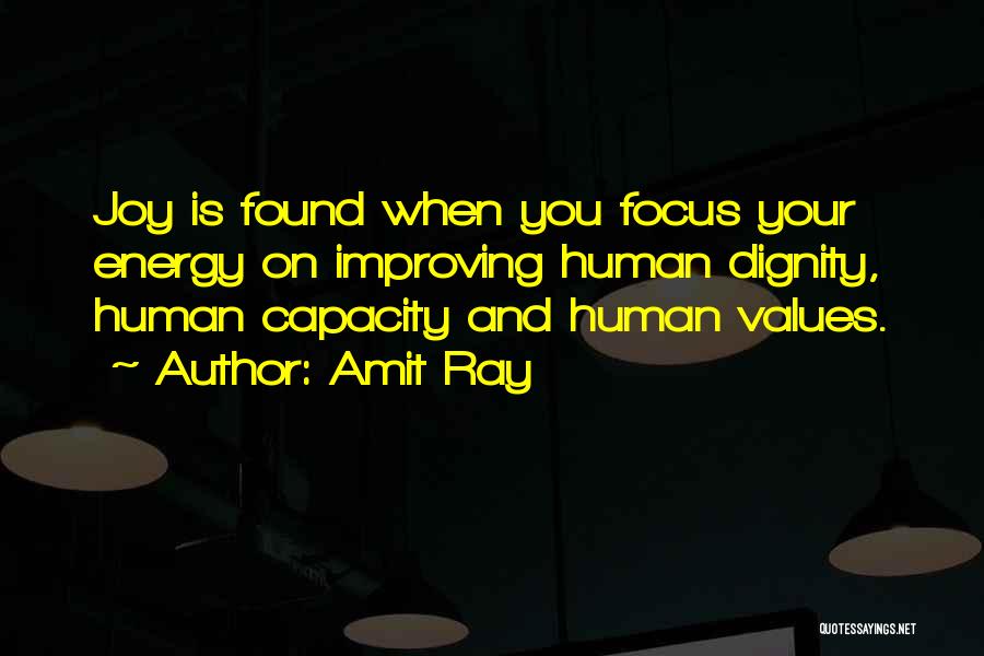 Amit Ray Quotes: Joy Is Found When You Focus Your Energy On Improving Human Dignity, Human Capacity And Human Values.