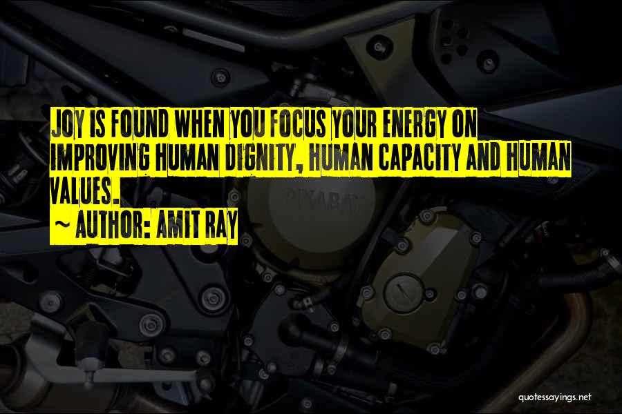 Amit Ray Quotes: Joy Is Found When You Focus Your Energy On Improving Human Dignity, Human Capacity And Human Values.