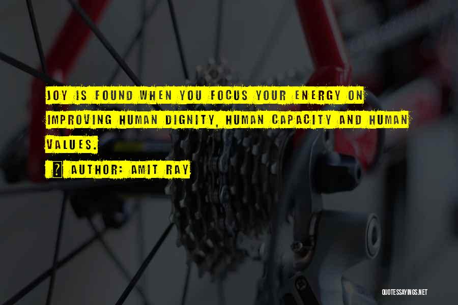 Amit Ray Quotes: Joy Is Found When You Focus Your Energy On Improving Human Dignity, Human Capacity And Human Values.