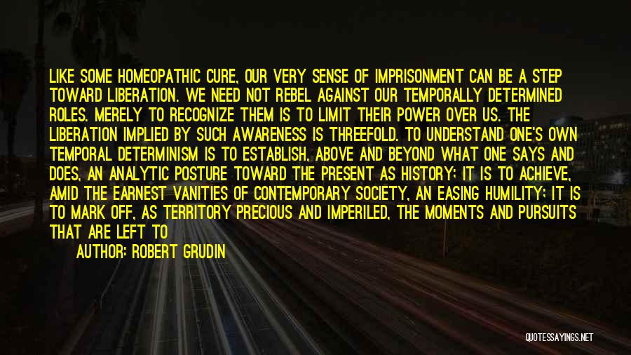 Robert Grudin Quotes: Like Some Homeopathic Cure, Our Very Sense Of Imprisonment Can Be A Step Toward Liberation. We Need Not Rebel Against