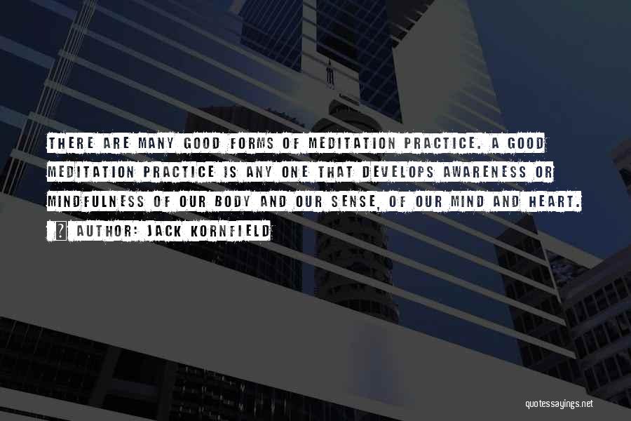 Jack Kornfield Quotes: There Are Many Good Forms Of Meditation Practice. A Good Meditation Practice Is Any One That Develops Awareness Or Mindfulness