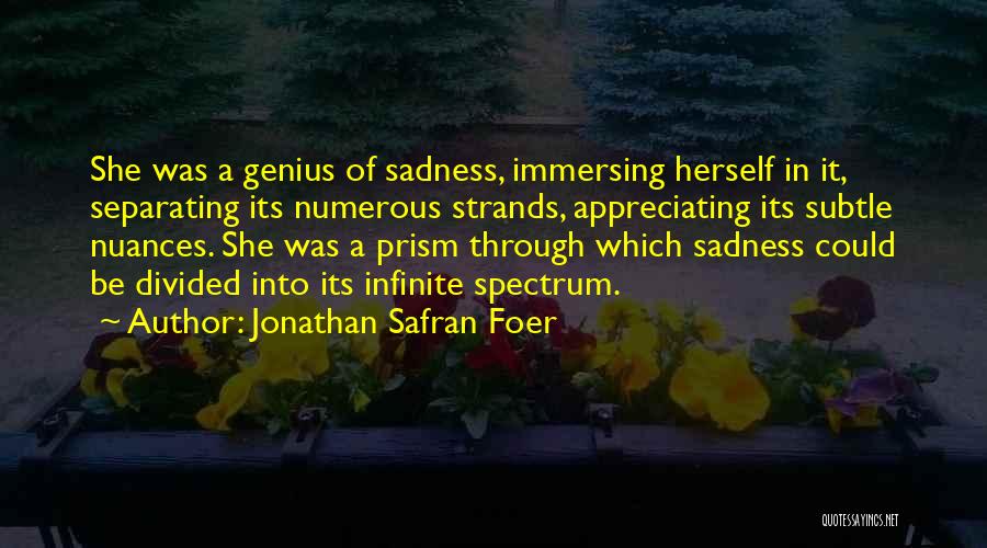 Jonathan Safran Foer Quotes: She Was A Genius Of Sadness, Immersing Herself In It, Separating Its Numerous Strands, Appreciating Its Subtle Nuances. She Was