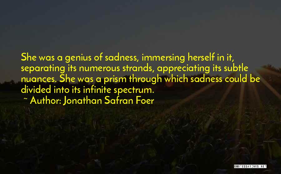 Jonathan Safran Foer Quotes: She Was A Genius Of Sadness, Immersing Herself In It, Separating Its Numerous Strands, Appreciating Its Subtle Nuances. She Was