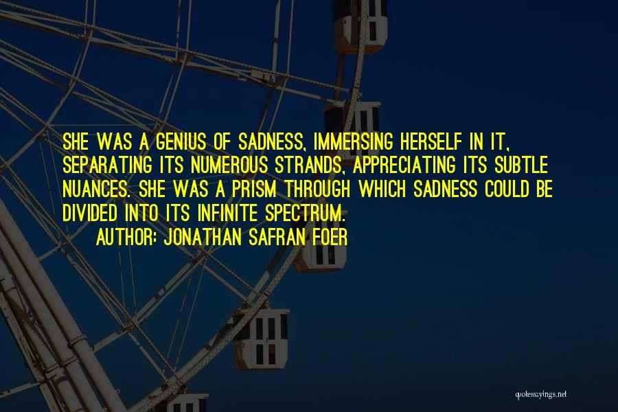 Jonathan Safran Foer Quotes: She Was A Genius Of Sadness, Immersing Herself In It, Separating Its Numerous Strands, Appreciating Its Subtle Nuances. She Was