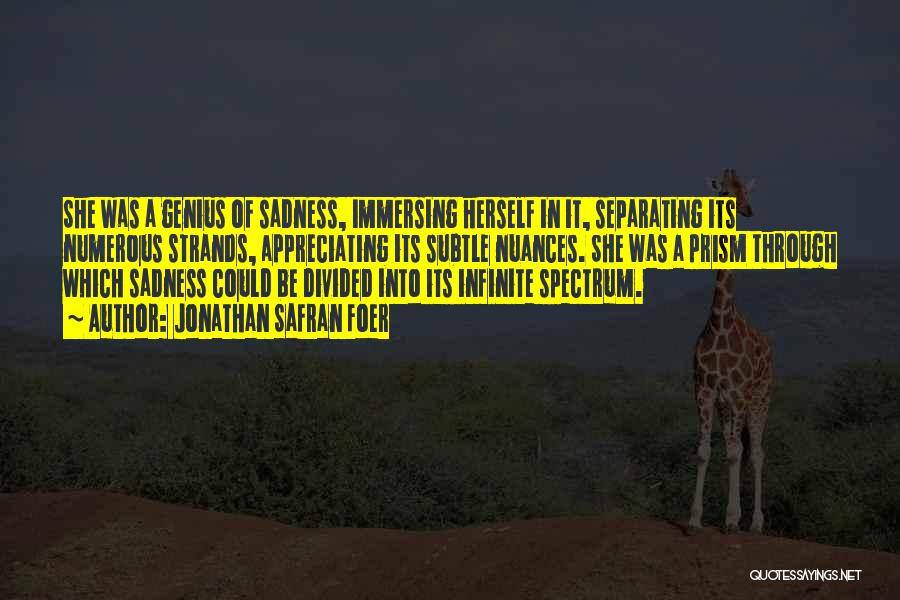 Jonathan Safran Foer Quotes: She Was A Genius Of Sadness, Immersing Herself In It, Separating Its Numerous Strands, Appreciating Its Subtle Nuances. She Was