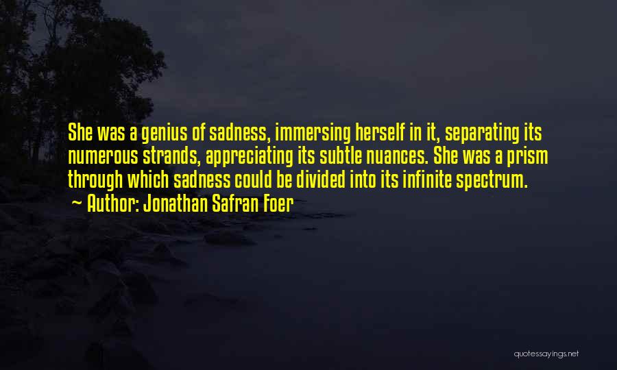 Jonathan Safran Foer Quotes: She Was A Genius Of Sadness, Immersing Herself In It, Separating Its Numerous Strands, Appreciating Its Subtle Nuances. She Was