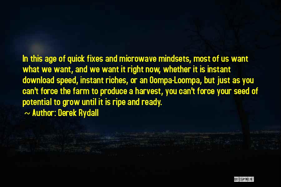 Derek Rydall Quotes: In This Age Of Quick Fixes And Microwave Mindsets, Most Of Us Want What We Want, And We Want It