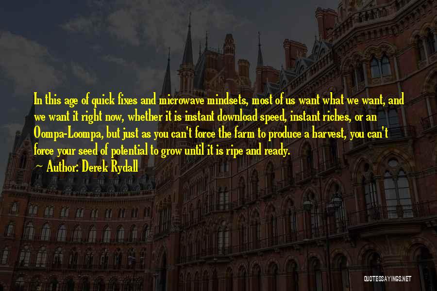 Derek Rydall Quotes: In This Age Of Quick Fixes And Microwave Mindsets, Most Of Us Want What We Want, And We Want It