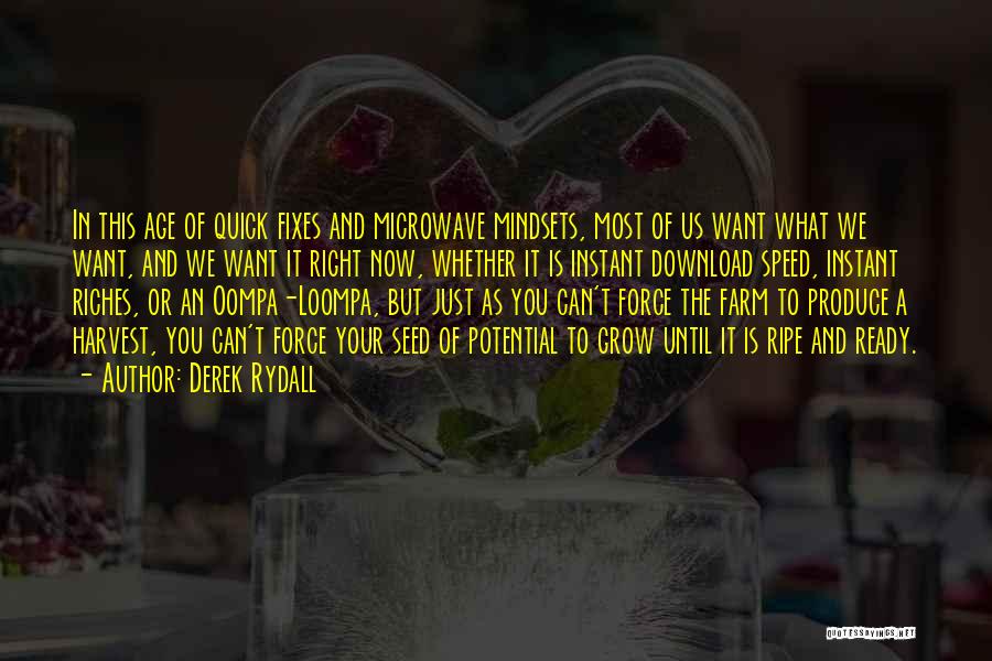 Derek Rydall Quotes: In This Age Of Quick Fixes And Microwave Mindsets, Most Of Us Want What We Want, And We Want It