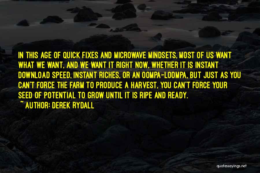 Derek Rydall Quotes: In This Age Of Quick Fixes And Microwave Mindsets, Most Of Us Want What We Want, And We Want It