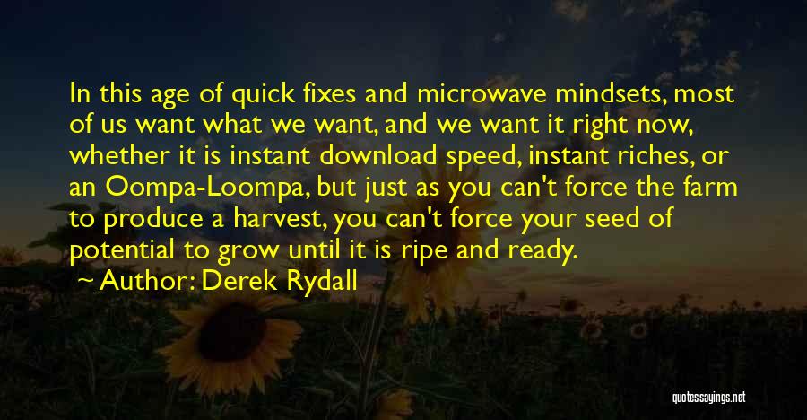 Derek Rydall Quotes: In This Age Of Quick Fixes And Microwave Mindsets, Most Of Us Want What We Want, And We Want It