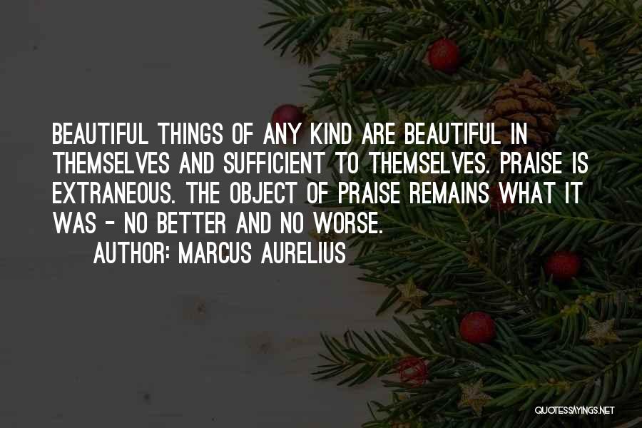 Marcus Aurelius Quotes: Beautiful Things Of Any Kind Are Beautiful In Themselves And Sufficient To Themselves. Praise Is Extraneous. The Object Of Praise