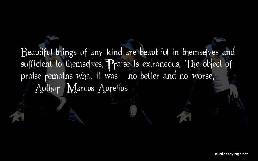 Marcus Aurelius Quotes: Beautiful Things Of Any Kind Are Beautiful In Themselves And Sufficient To Themselves. Praise Is Extraneous. The Object Of Praise