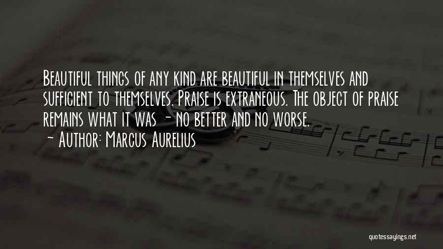 Marcus Aurelius Quotes: Beautiful Things Of Any Kind Are Beautiful In Themselves And Sufficient To Themselves. Praise Is Extraneous. The Object Of Praise