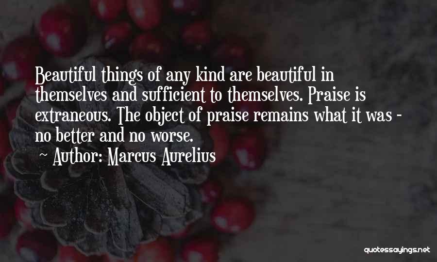 Marcus Aurelius Quotes: Beautiful Things Of Any Kind Are Beautiful In Themselves And Sufficient To Themselves. Praise Is Extraneous. The Object Of Praise