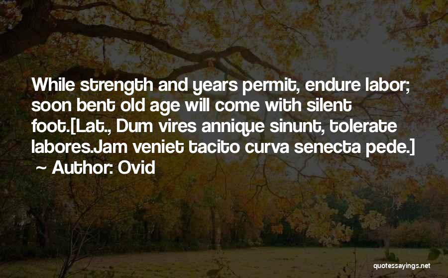 Ovid Quotes: While Strength And Years Permit, Endure Labor; Soon Bent Old Age Will Come With Silent Foot.[lat., Dum Vires Annique Sinunt,