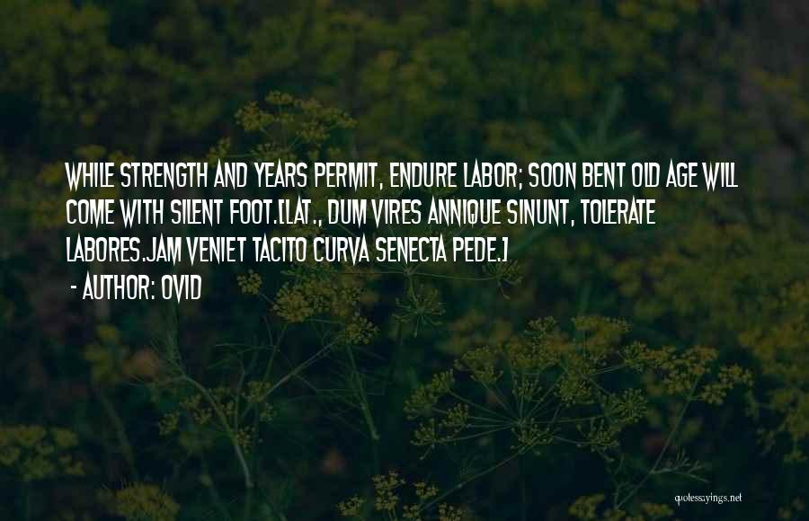 Ovid Quotes: While Strength And Years Permit, Endure Labor; Soon Bent Old Age Will Come With Silent Foot.[lat., Dum Vires Annique Sinunt,