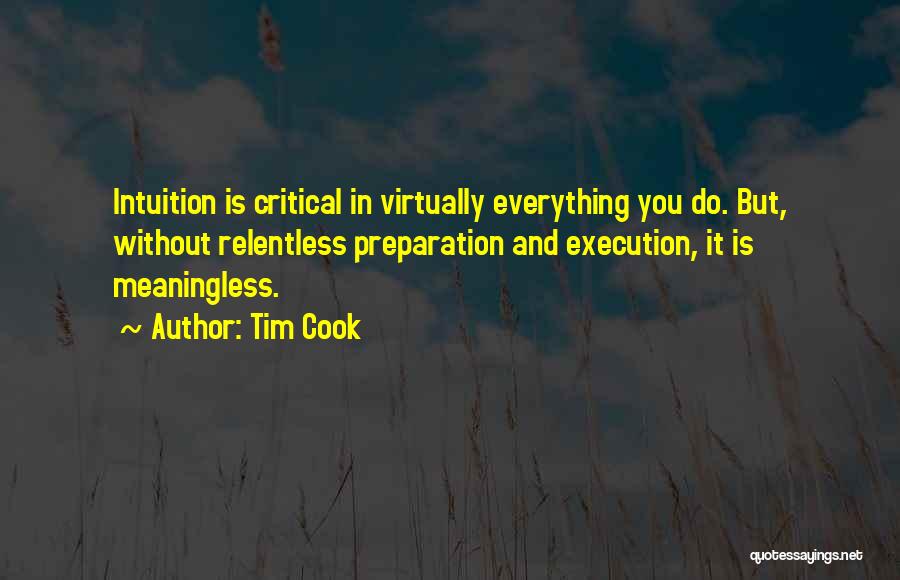 Tim Cook Quotes: Intuition Is Critical In Virtually Everything You Do. But, Without Relentless Preparation And Execution, It Is Meaningless.