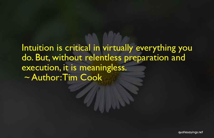 Tim Cook Quotes: Intuition Is Critical In Virtually Everything You Do. But, Without Relentless Preparation And Execution, It Is Meaningless.