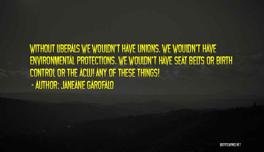 Janeane Garofalo Quotes: Without Liberals We Wouldn't Have Unions. We Wouldn't Have Environmental Protections. We Wouldn't Have Seat Belts Or Birth Control Or