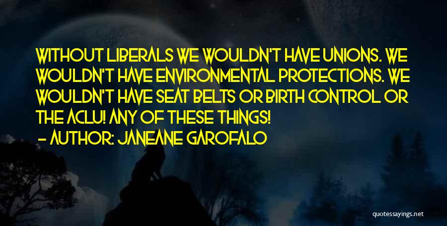 Janeane Garofalo Quotes: Without Liberals We Wouldn't Have Unions. We Wouldn't Have Environmental Protections. We Wouldn't Have Seat Belts Or Birth Control Or