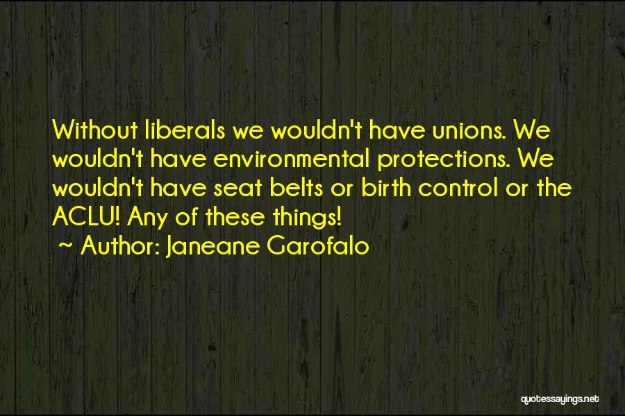 Janeane Garofalo Quotes: Without Liberals We Wouldn't Have Unions. We Wouldn't Have Environmental Protections. We Wouldn't Have Seat Belts Or Birth Control Or