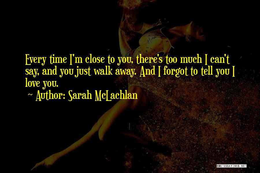 Sarah McLachlan Quotes: Every Time I'm Close To You, There's Too Much I Can't Say, And You Just Walk Away. And I Forgot