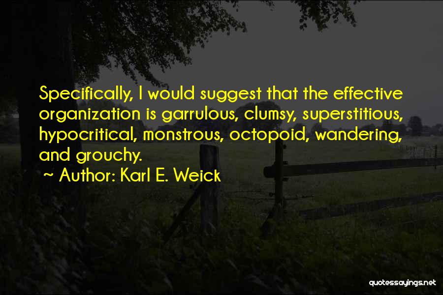 Karl E. Weick Quotes: Specifically, I Would Suggest That The Effective Organization Is Garrulous, Clumsy, Superstitious, Hypocritical, Monstrous, Octopoid, Wandering, And Grouchy.