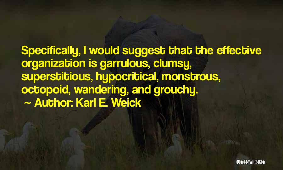 Karl E. Weick Quotes: Specifically, I Would Suggest That The Effective Organization Is Garrulous, Clumsy, Superstitious, Hypocritical, Monstrous, Octopoid, Wandering, And Grouchy.