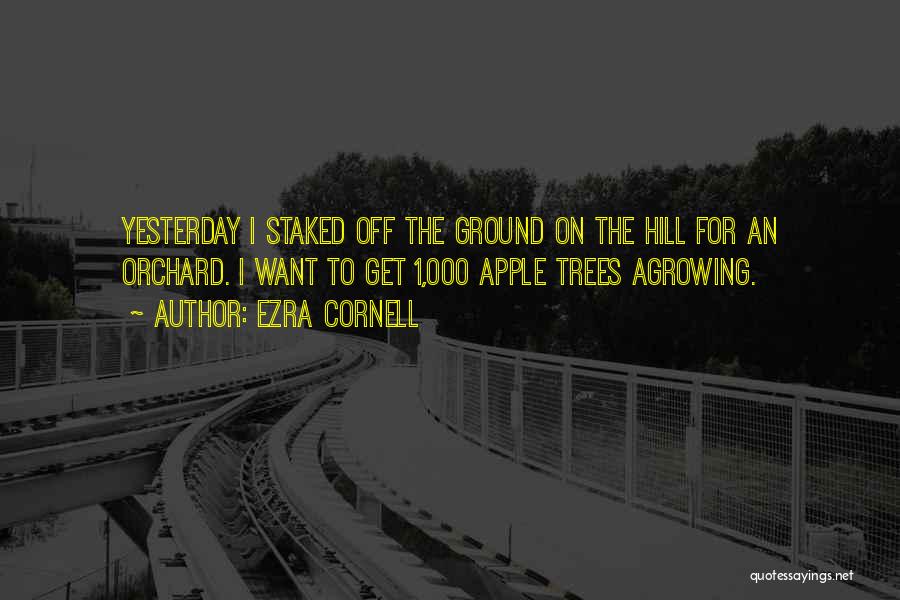 Ezra Cornell Quotes: Yesterday I Staked Off The Ground On The Hill For An Orchard. I Want To Get 1,000 Apple Trees Agrowing.