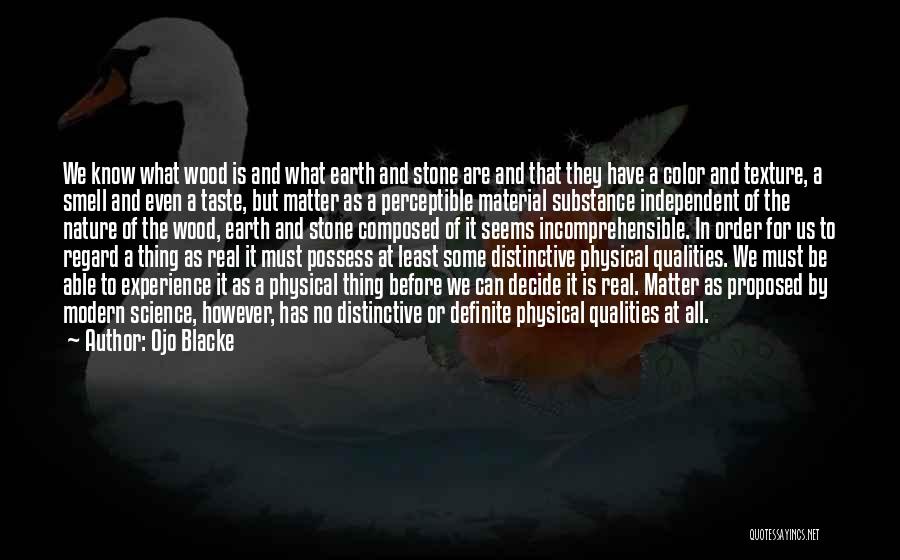 Ojo Blacke Quotes: We Know What Wood Is And What Earth And Stone Are And That They Have A Color And Texture, A