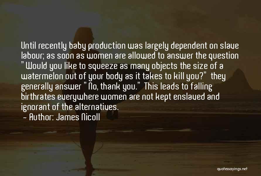 James Nicoll Quotes: Until Recently Baby Production Was Largely Dependent On Slave Labour; As Soon As Women Are Allowed To Answer The Question