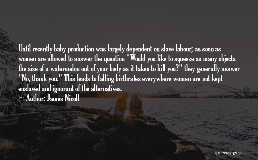 James Nicoll Quotes: Until Recently Baby Production Was Largely Dependent On Slave Labour; As Soon As Women Are Allowed To Answer The Question