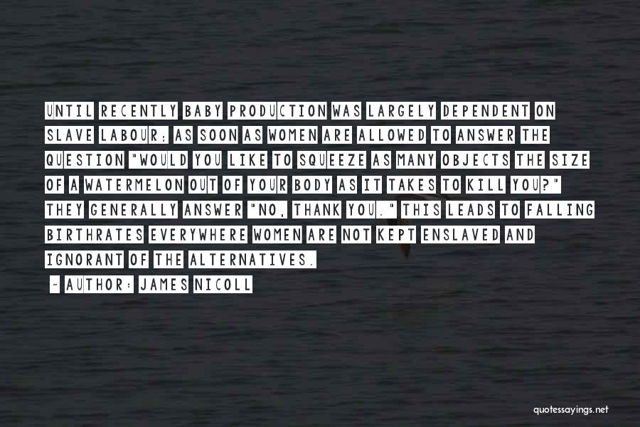 James Nicoll Quotes: Until Recently Baby Production Was Largely Dependent On Slave Labour; As Soon As Women Are Allowed To Answer The Question